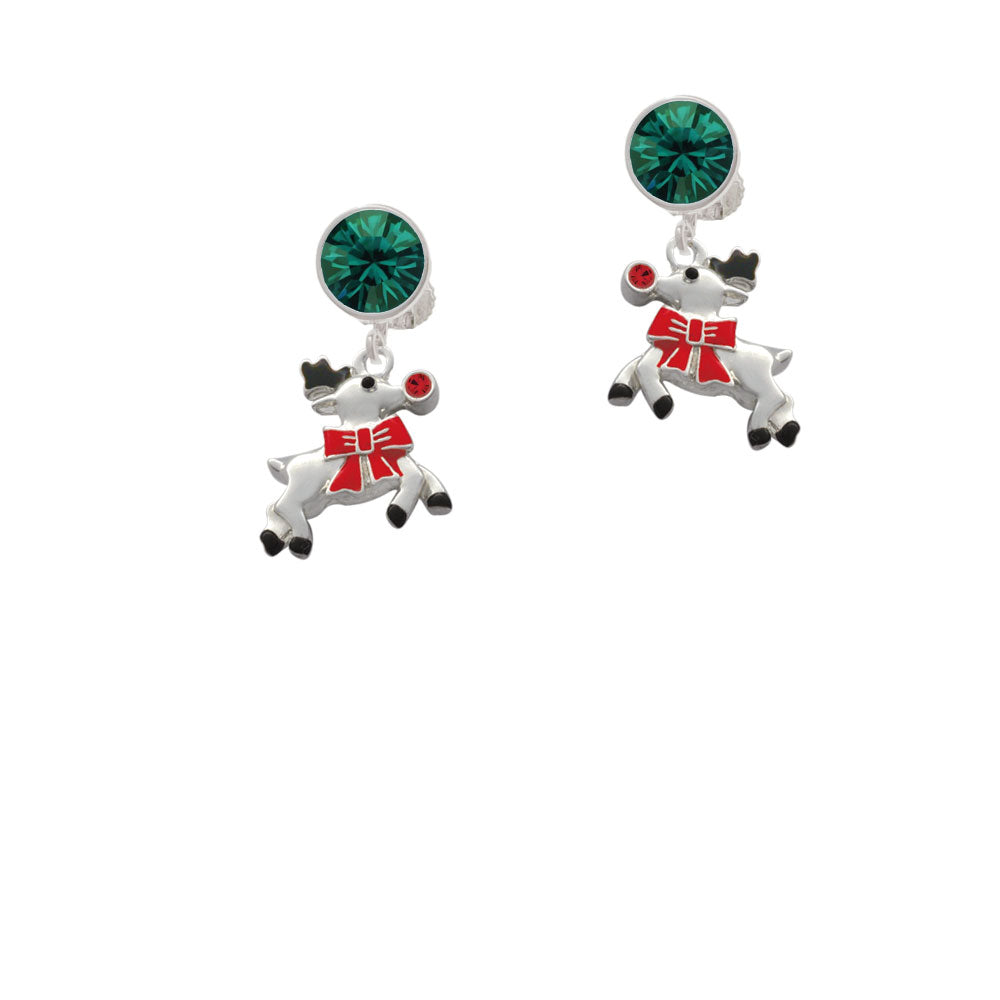 Reindeer with Red Crystal Crystal Clip On Earrings Image 6