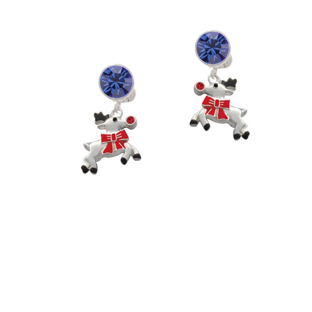 Reindeer with Red Crystal Crystal Clip On Earrings Image 7