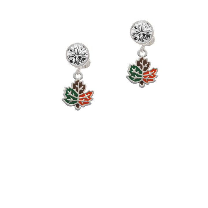 Small Enamel Fall Leaf Crystal Clip On Earrings Image 2