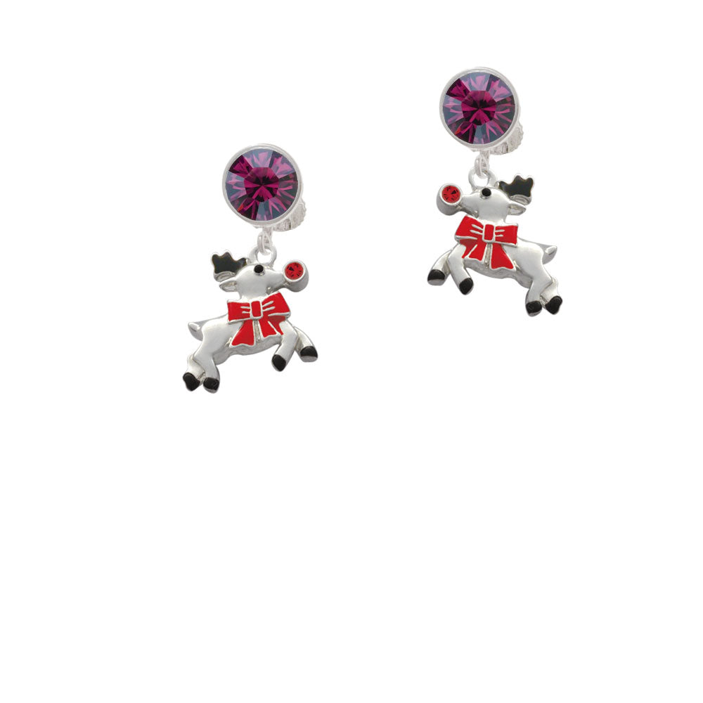 Reindeer with Red Crystal Crystal Clip On Earrings Image 8