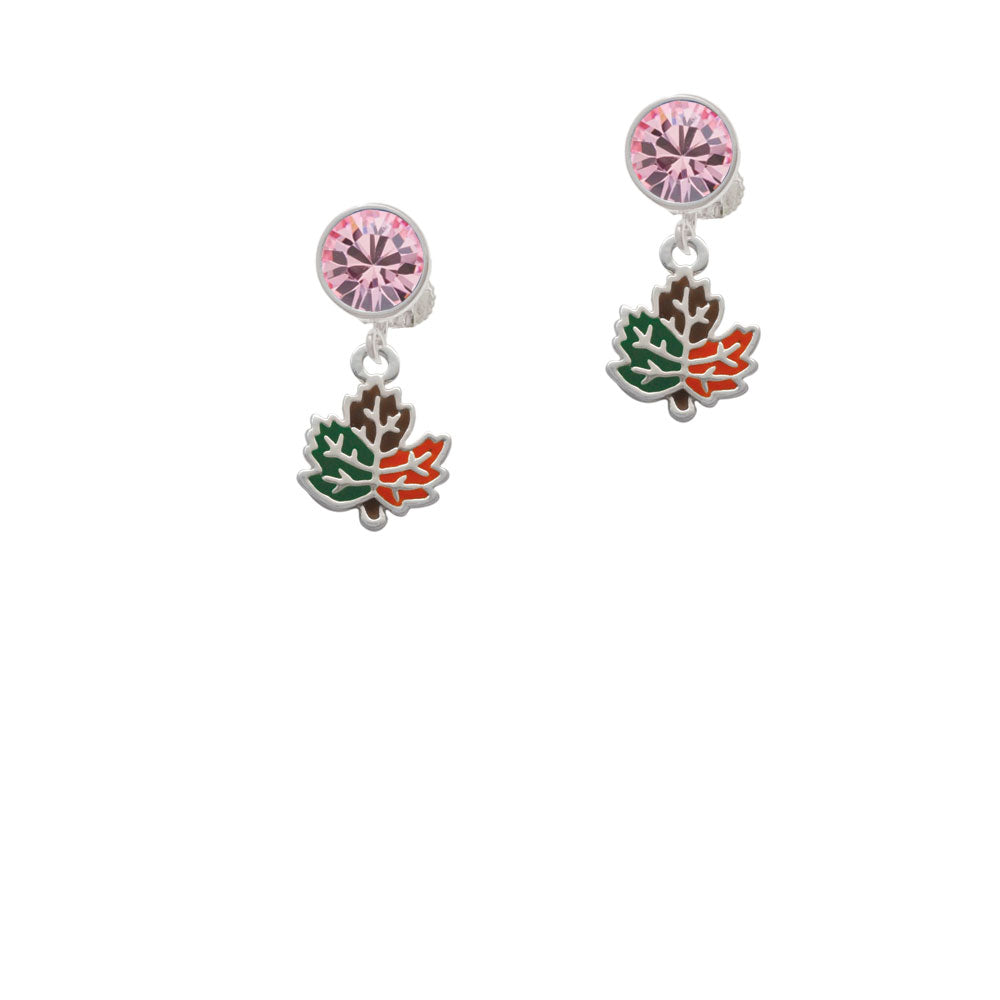 Small Enamel Fall Leaf Crystal Clip On Earrings Image 4