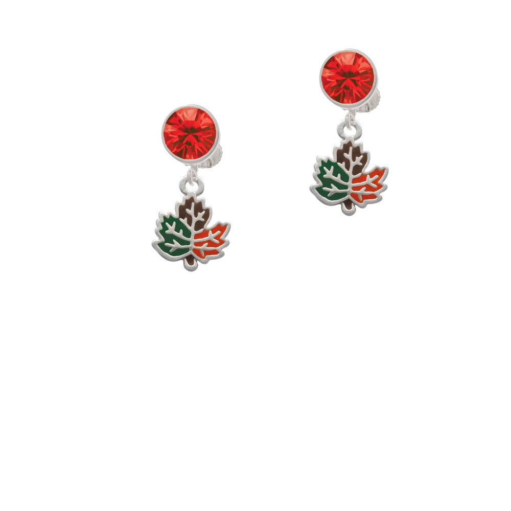 Small Enamel Fall Leaf Crystal Clip On Earrings Image 4