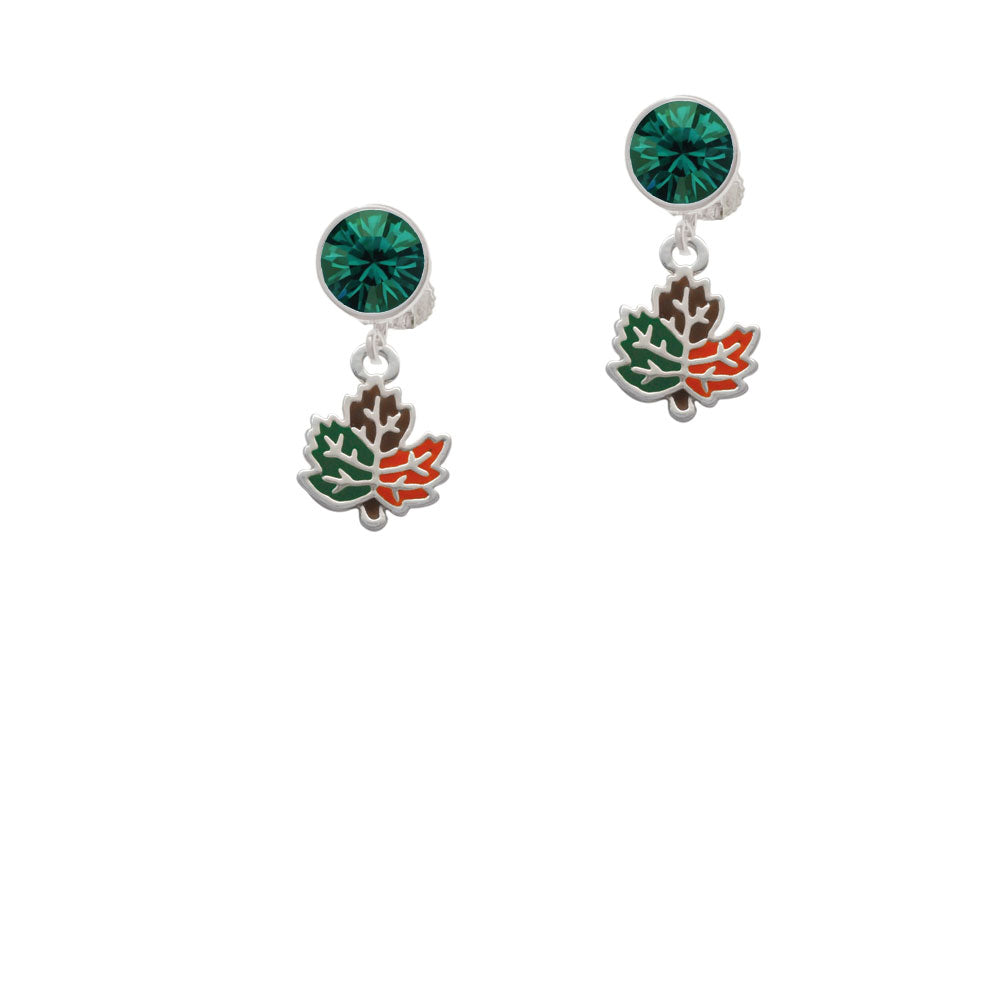 Small Enamel Fall Leaf Crystal Clip On Earrings Image 6