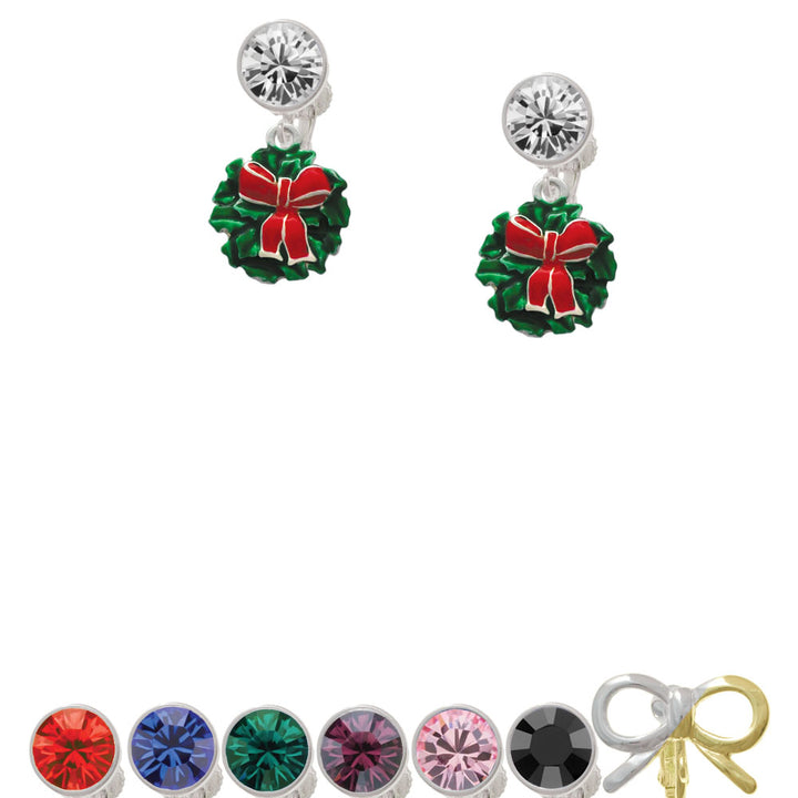 Enamel Wreath with Bow Crystal Clip On Earrings Image 1