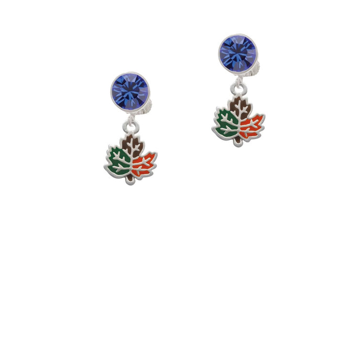 Small Enamel Fall Leaf Crystal Clip On Earrings Image 7