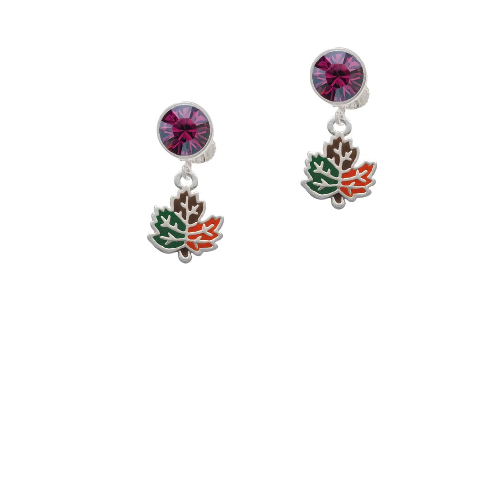 Small Enamel Fall Leaf Crystal Clip On Earrings Image 8