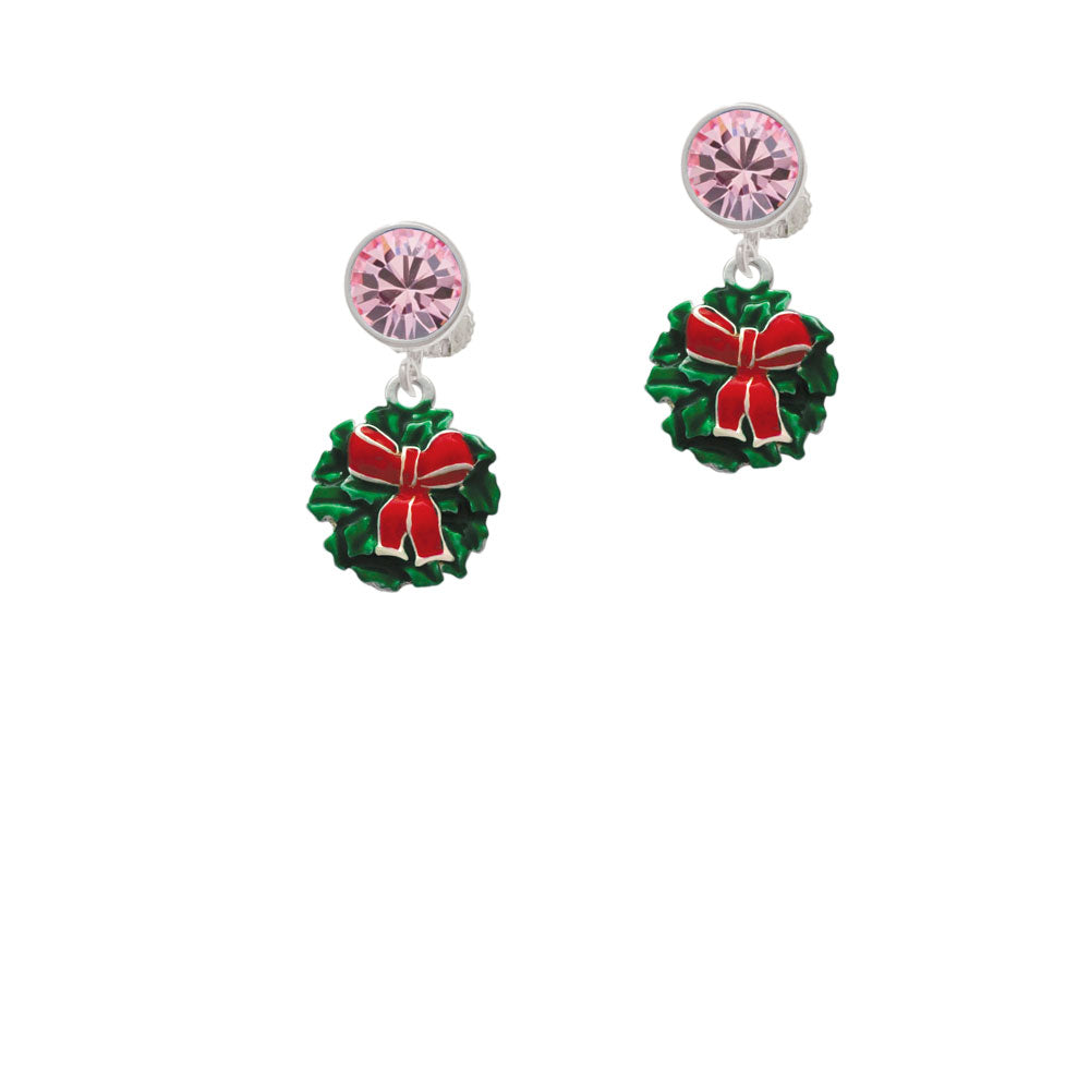 Enamel Wreath with Bow Crystal Clip On Earrings Image 4