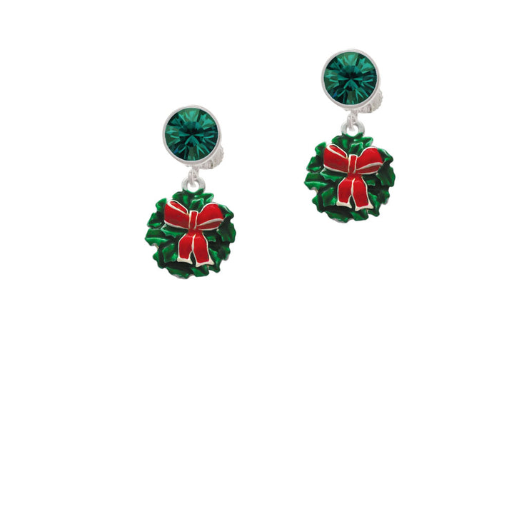 Enamel Wreath with Bow Crystal Clip On Earrings Image 6