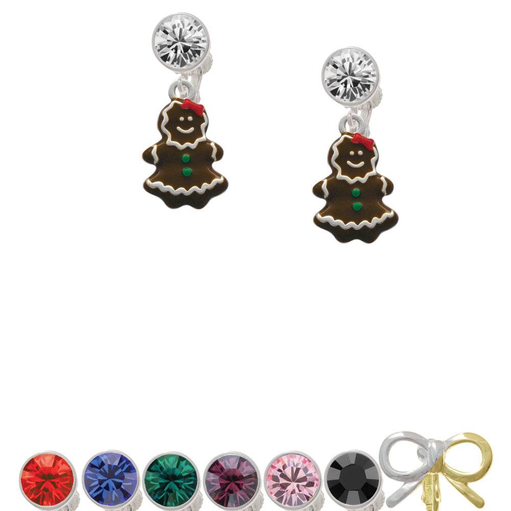 Enamel Gingerbread Girl Crystal Clip On Earrings Image 1