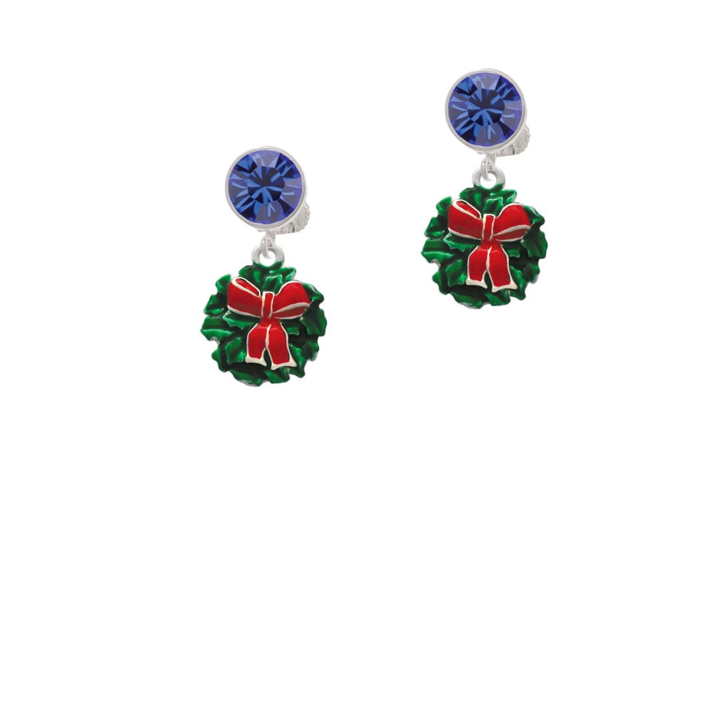 Enamel Wreath with Bow Crystal Clip On Earrings Image 1