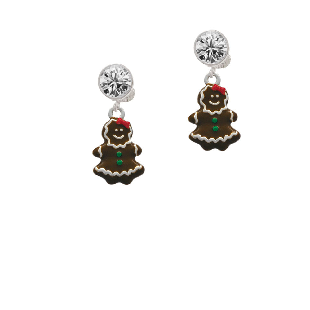 Enamel Gingerbread Girl Crystal Clip On Earrings Image 2