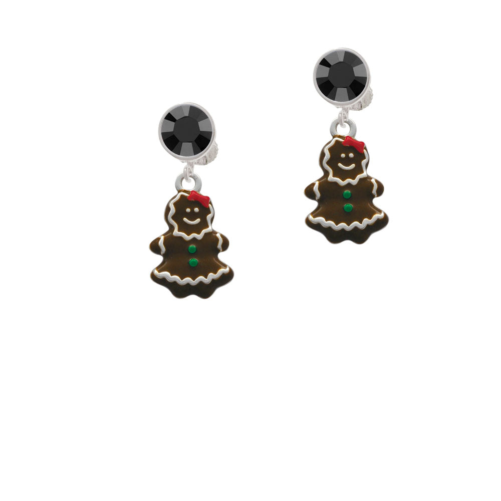 Enamel Gingerbread Girl Crystal Clip On Earrings Image 3