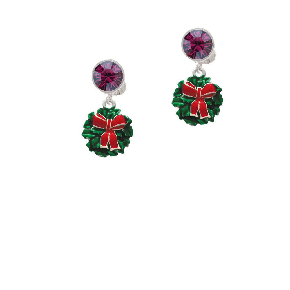 Enamel Wreath with Bow Crystal Clip On Earrings Image 8