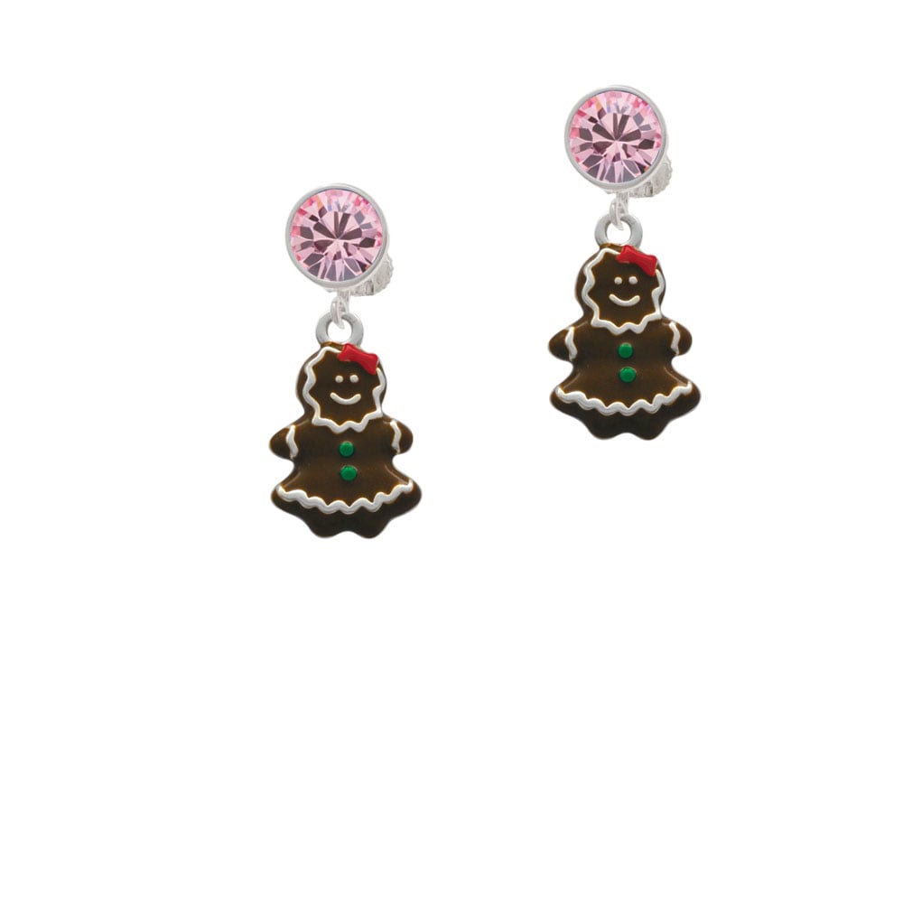 Enamel Gingerbread Girl Crystal Clip On Earrings Image 4