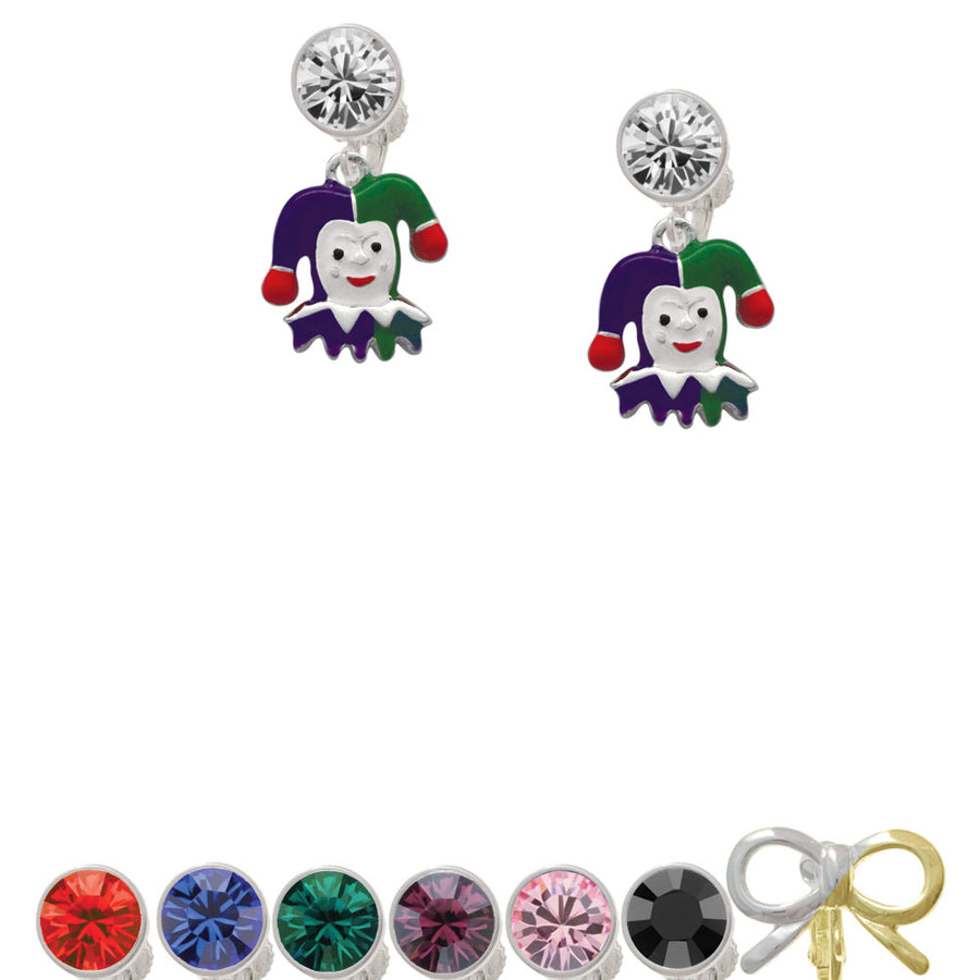 Mardi Gras Jester Crystal Clip On Earrings Image 1