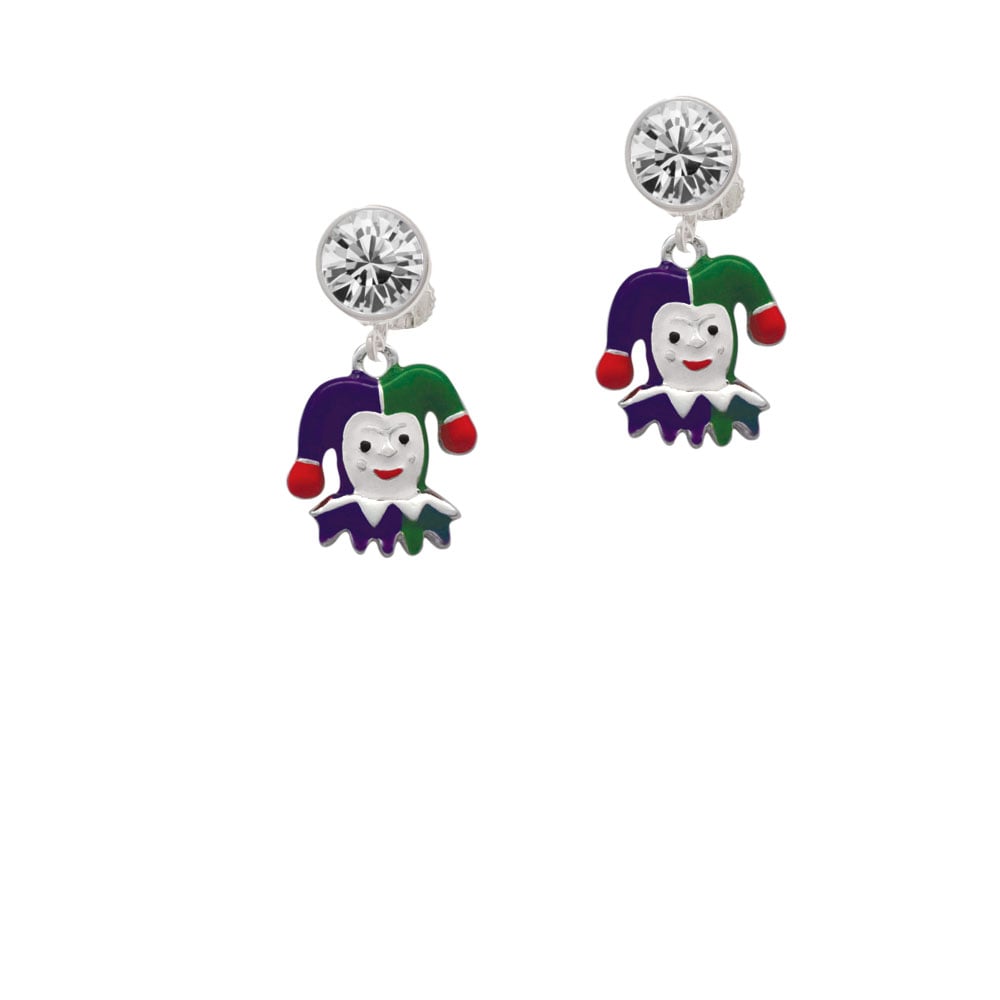 Mardi Gras Jester Crystal Clip On Earrings Image 2