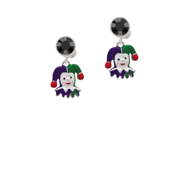 Mardi Gras Jester Crystal Clip On Earrings Image 3