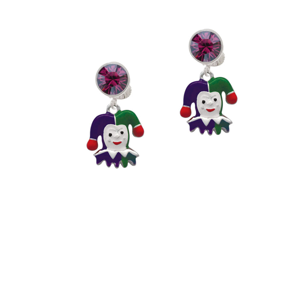 Mardi Gras Jester Crystal Clip On Earrings Image 8