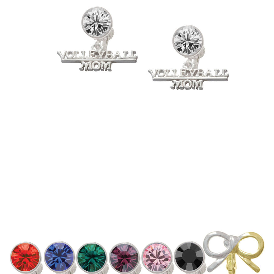 Volleyball Mom Crystal Clip On Earrings Image 1