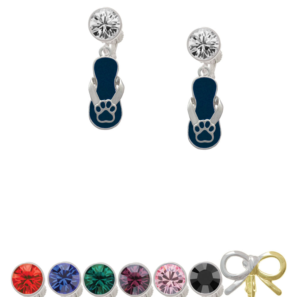 Navy Blue Paw Flip Flop Crystal Clip On Earrings Image 1