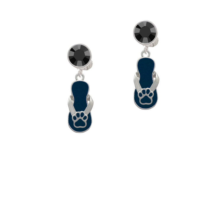 Navy Blue Paw Flip Flop Crystal Clip On Earrings Image 3