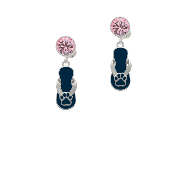 Navy Blue Paw Flip Flop Crystal Clip On Earrings Image 4