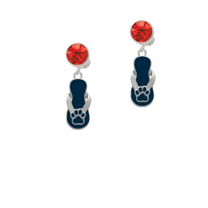 Navy Blue Paw Flip Flop Crystal Clip On Earrings Image 4