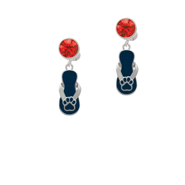 Navy Blue Paw Flip Flop Crystal Clip On Earrings Image 1