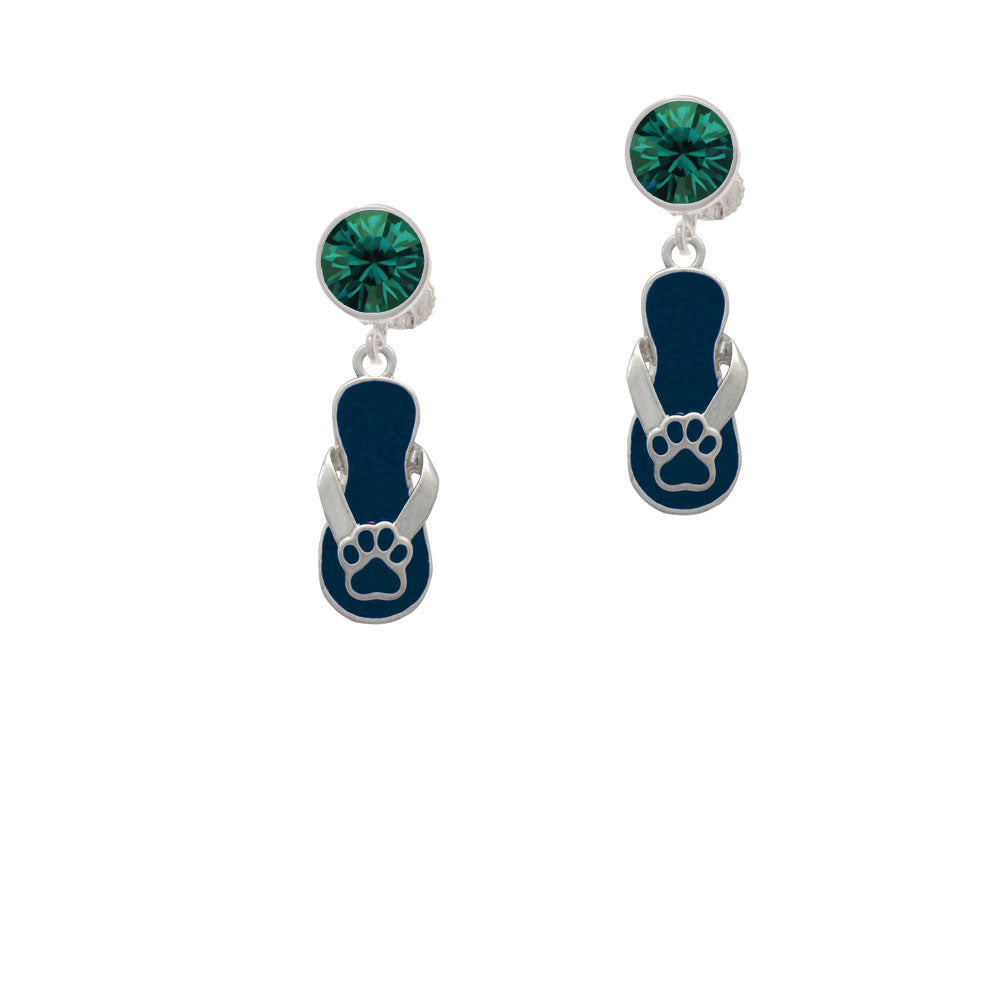 Navy Blue Paw Flip Flop Crystal Clip On Earrings Image 6