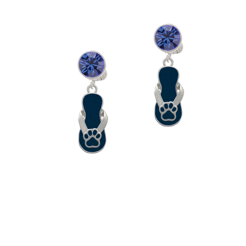 Navy Blue Paw Flip Flop Crystal Clip On Earrings Image 7