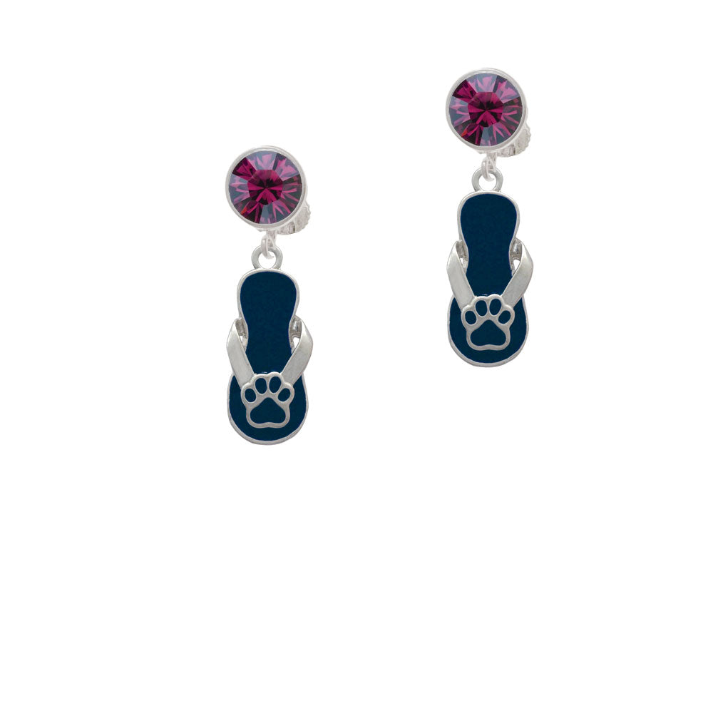 Navy Blue Paw Flip Flop Crystal Clip On Earrings Image 8