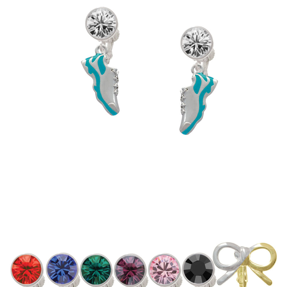 Running Shoe Teal Crystal Clip On Earrings Image 1