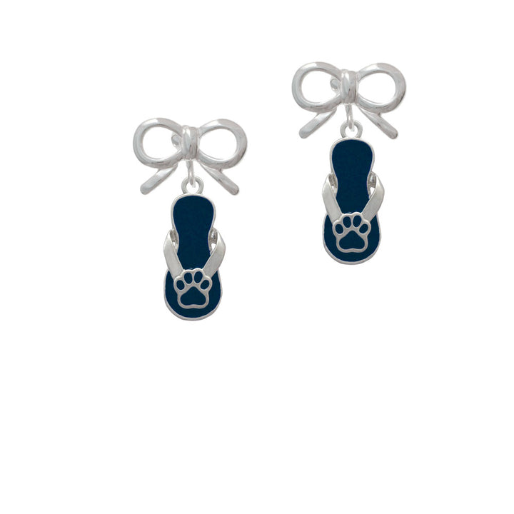 Navy Blue Paw Flip Flop Crystal Clip On Earrings Image 9