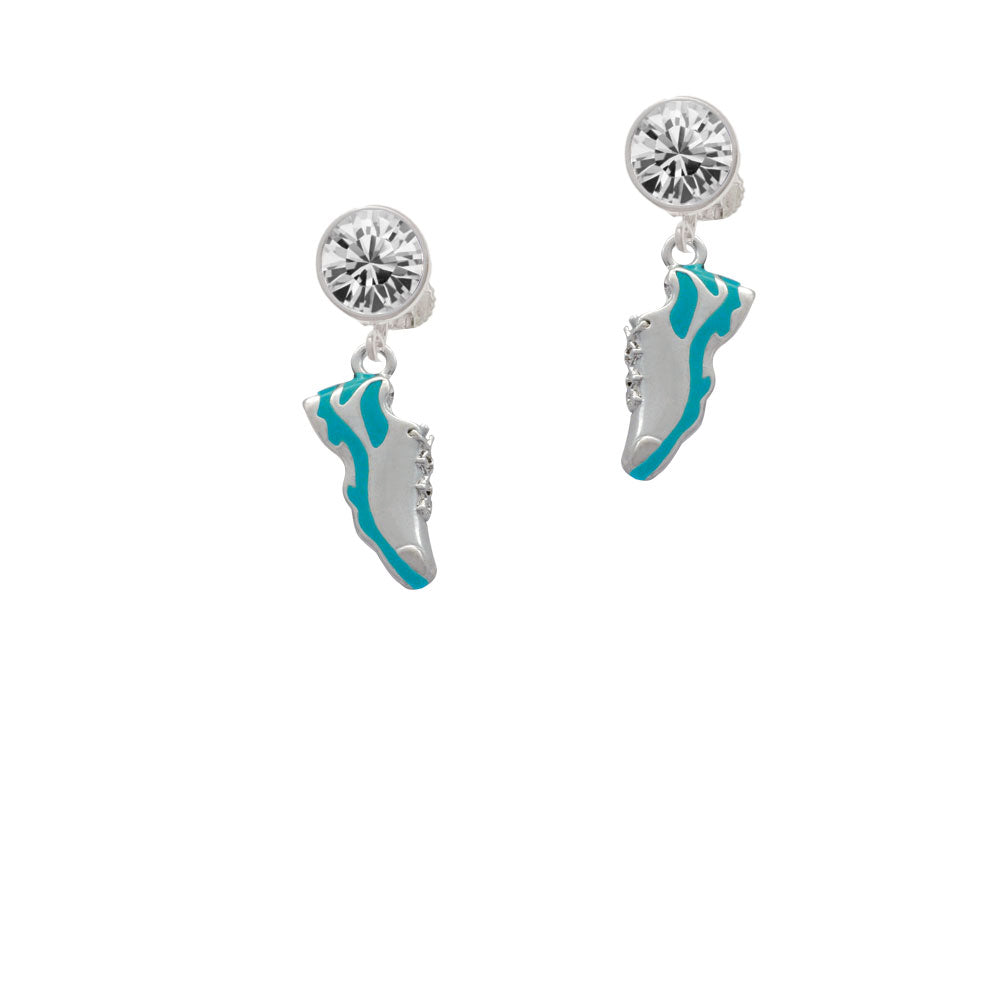 Running Shoe Teal Crystal Clip On Earrings Image 2