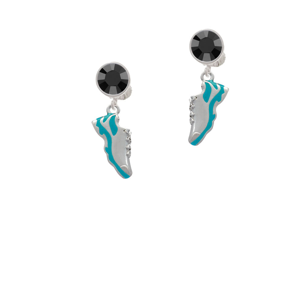 Running Shoe Teal Crystal Clip On Earrings Image 3