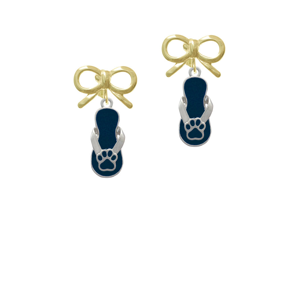 Navy Blue Paw Flip Flop Crystal Clip On Earrings Image 10