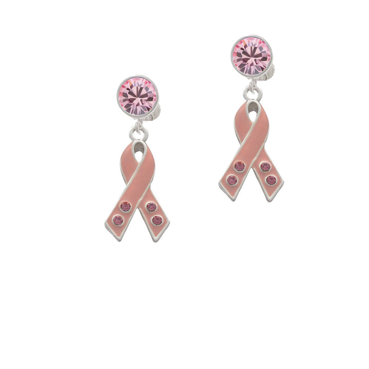 Large Pink Ribbon with Crystals Crystal Clip On Earrings Image 4