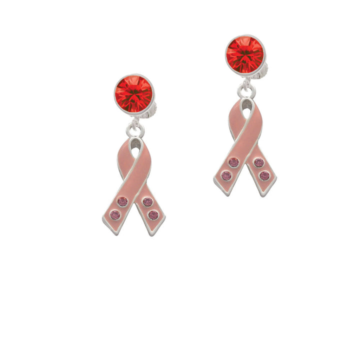 Large Pink Ribbon with Crystals Crystal Clip On Earrings Image 4