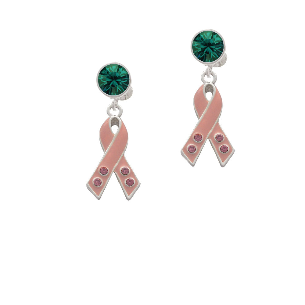 Large Pink Ribbon with Crystals Crystal Clip On Earrings Image 6