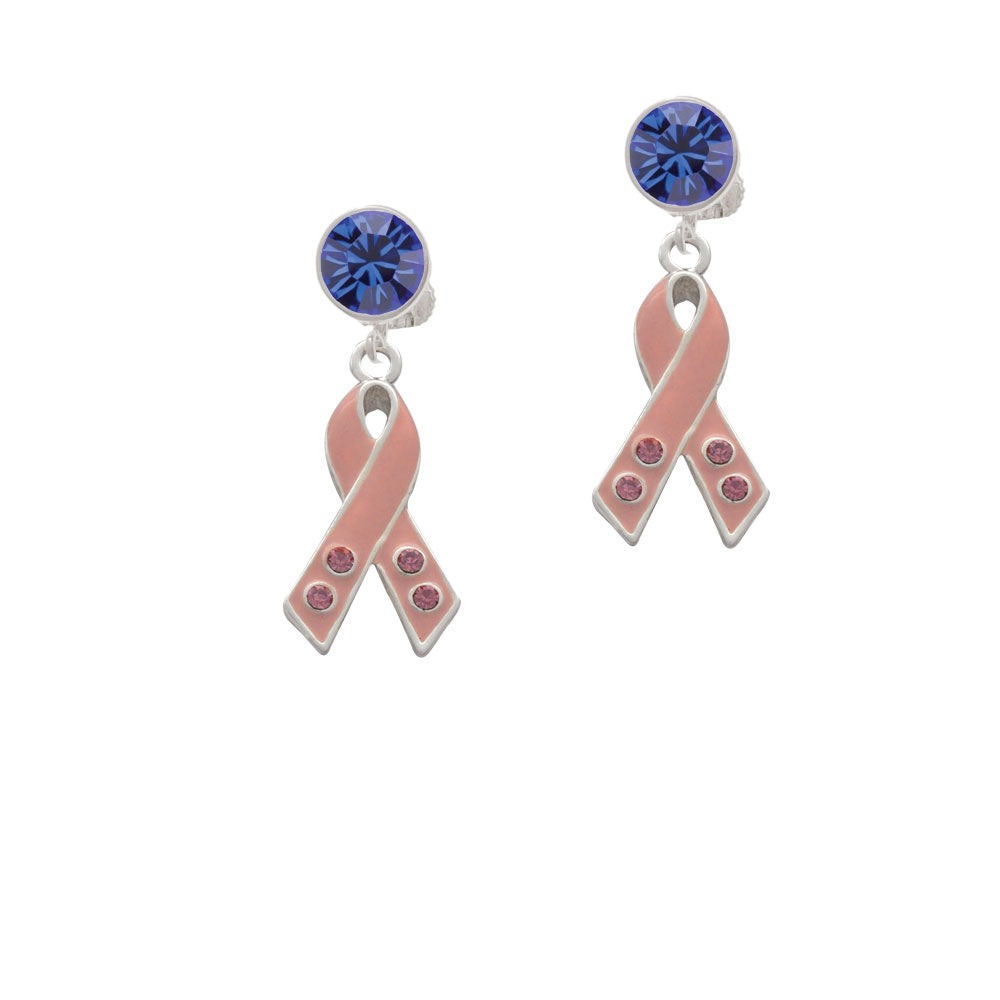 Large Pink Ribbon with Crystals Crystal Clip On Earrings Image 7