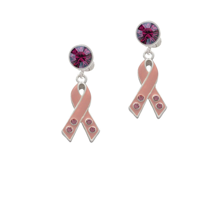 Large Pink Ribbon with Crystals Crystal Clip On Earrings Image 8