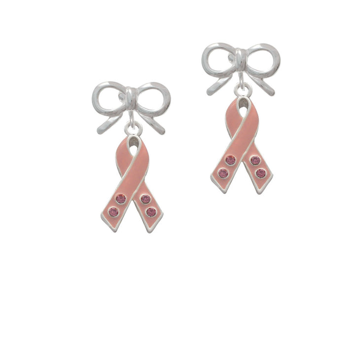 Large Pink Ribbon with Crystals Crystal Clip On Earrings Image 9