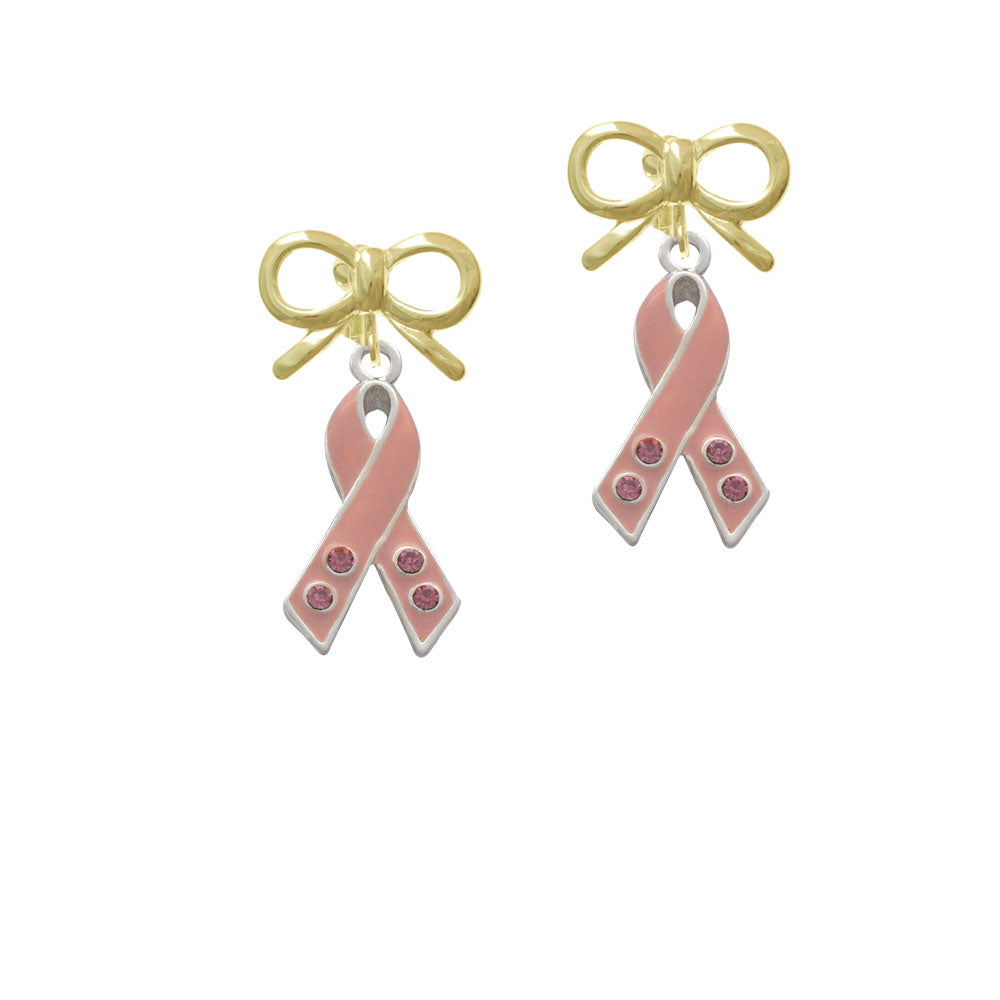 Large Pink Ribbon with Crystals Crystal Clip On Earrings Image 10