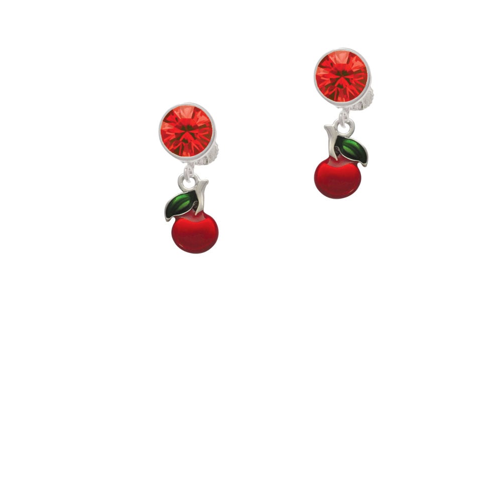 Single Cherry Crystal Clip On Earrings Image 1