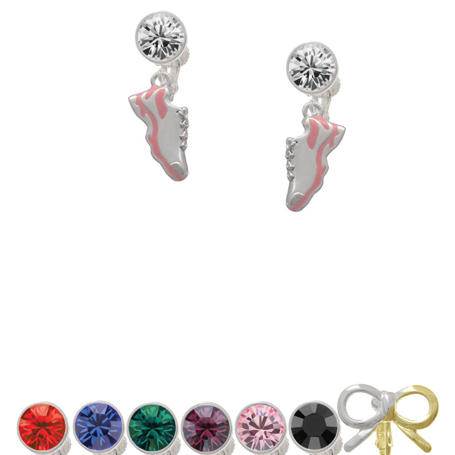 Pink Running Shoe Crystal Clip On Earrings Image 1