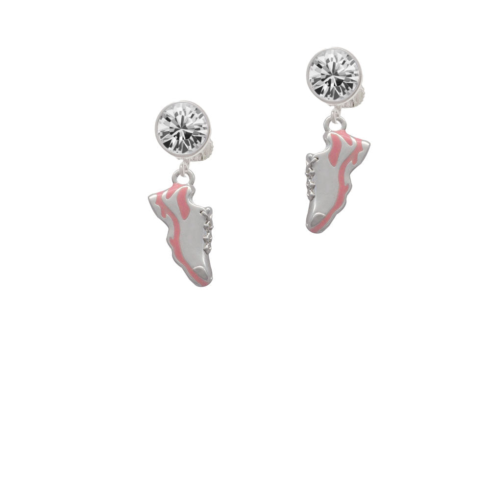 Pink Running Shoe Crystal Clip On Earrings Image 2