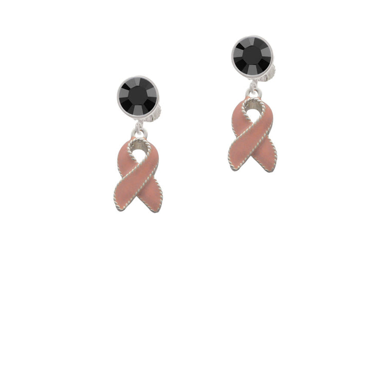 Pink Ribbon with Stitching Crystal Clip On Earrings Image 3