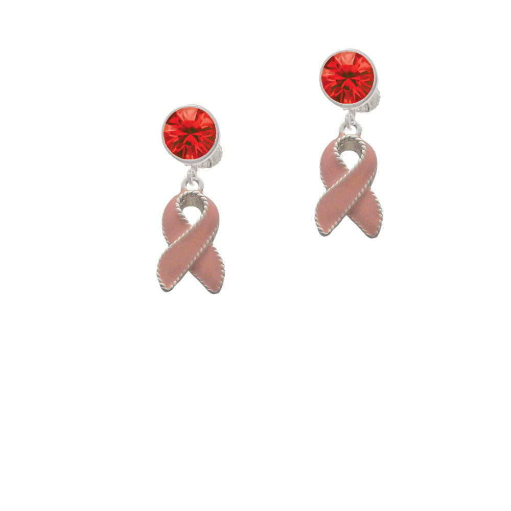 Pink Ribbon with Stitching Crystal Clip On Earrings Image 4