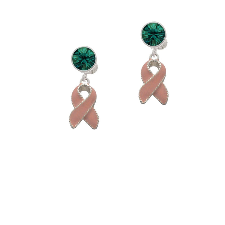 Pink Ribbon with Stitching Crystal Clip On Earrings Image 6