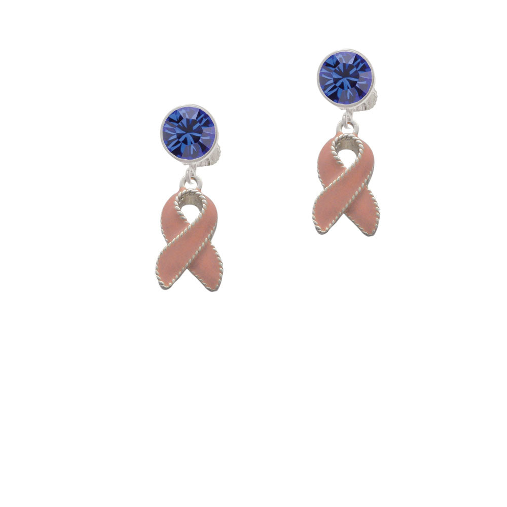 Pink Ribbon with Stitching Crystal Clip On Earrings Image 7